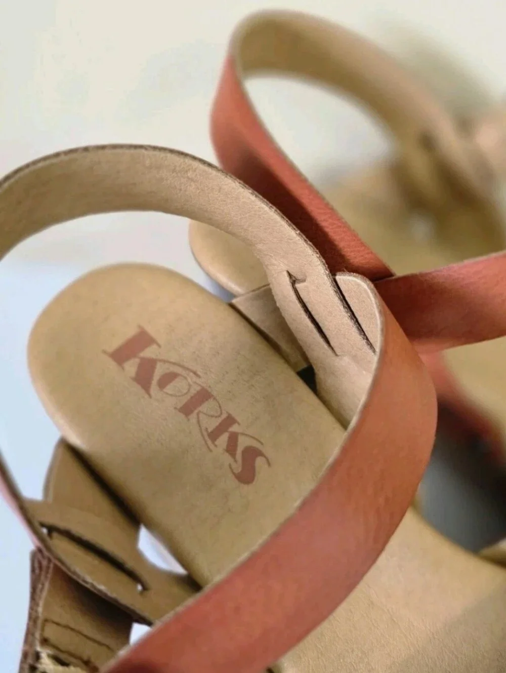 Korks Women's Cognac Strap Wooden Heel Wedge Size 9 M